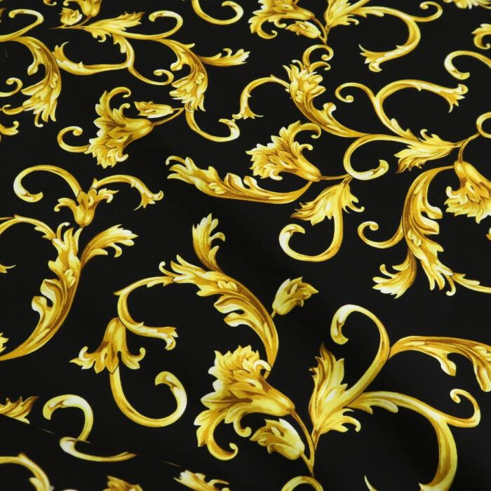 Plátno černé se žlutým vzorem alá Versace