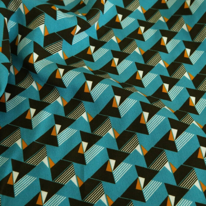 Plátno tyrkysové s geometrickým hnědým vzorem