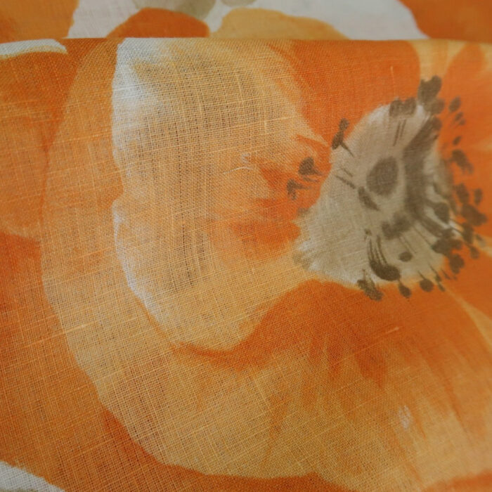Plátno bílé s oranžovobéžovým vzorem lněné