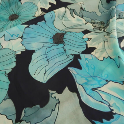 Krepdešín modrý s květy