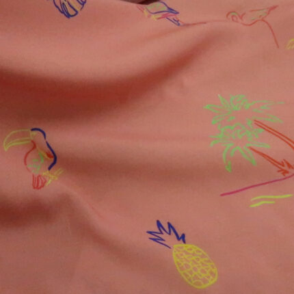 Krepdešín růžový s hawajským vzorem