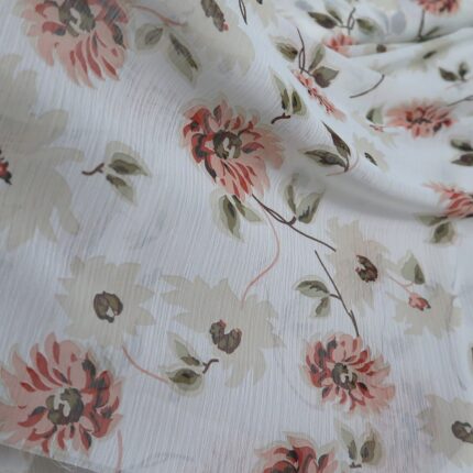 Šifon bílý s květem krešovaný