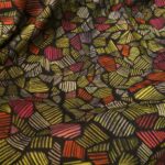 Plátno černé s geometrickým barevným vzorem viskózové