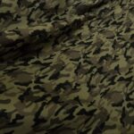 Gabardén khaki zelený s maskáčovým vzorem