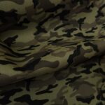 Gabardén khaki zelený s maskáčovým vzorem