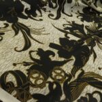 Plátno béžové s černohořticovým secesním velkým vzorem lněné