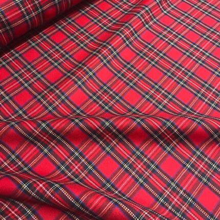 Vlněný serž - tartan - červený s menší kostkou