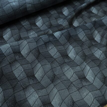 Batist modrý hedvábný s geometrickým vzorem