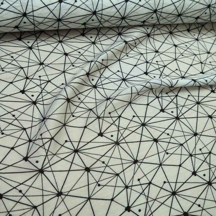 Batist modrý hedvábný s geometrickým vzorem
