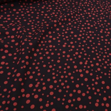Plátno černé s nepravidelnými červenými puntíky viskózové
