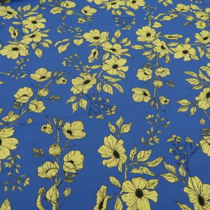 Plátno modré s žlutými květy viskózové
