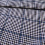 Popelín béžový s modrou, hnědou a petrolejovou kostkou