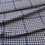 Popelín béžový s modrou, hnědou a petrolejovou kostkou