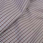 Popelín bílý s hnědo-zelenou kostkou