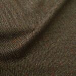 Tvíd khaki zelený s hnědou rybí kostí