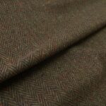 Tvíd khaki zelený s hnědou rybí kostí