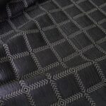 Žakár šedo-modrý s šedým vzorem šipek tvořících kostky