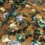 Krajka tylová černá s barevnými flitrovými květy