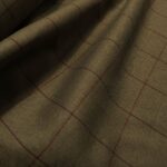 Kostýmovka zelená s vínovým rastrem ze lne a hedvábí