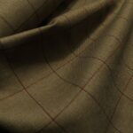 Kostýmovka zelená s vínovým rastrem ze lne a hedvábí