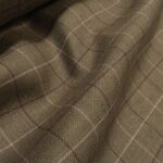 Kostýmovka hnědá s růžovým a vínovým rastrem ze lne a hedvábí