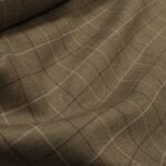 Kostýmovka hnědá s růžovým a vínovým rastrem ze lne a hedvábí