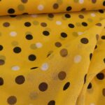 Šifon žlutý s černými a bílými puntíky