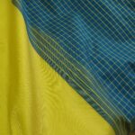 Šantung tmavě tyrkysový se žlutými kostkami