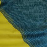 Šantung tmavě tyrkysový se žlutými kostkami