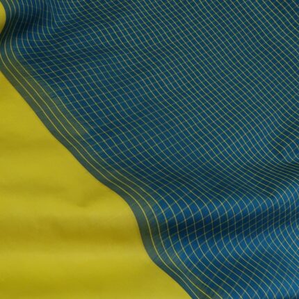 Šantung tmavě tyrkysový se žlutými kostkami
