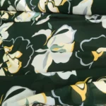 Šifon zelený s velkými květy