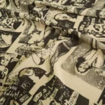 Šifon bílý s černým komiksovým vzorem