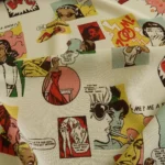 Šifon bílý s barevným komiksovým vzorem