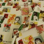 Šifon bílý s barevným komiksovým vzorem