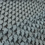 Batist modrý se vzorem origami ptáčků