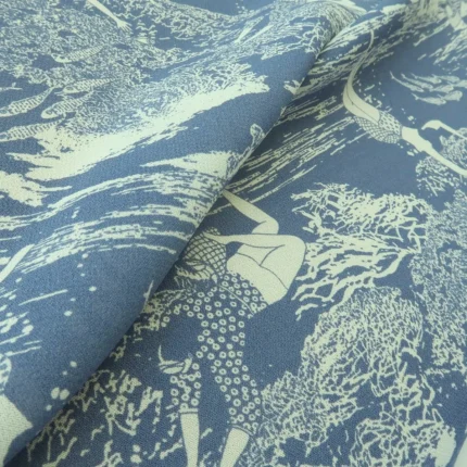 Šifon modrý s bílým vzorem podmořského světa