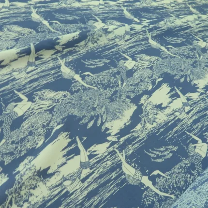 Šifon modrý s bílým vzorem podmořského světa