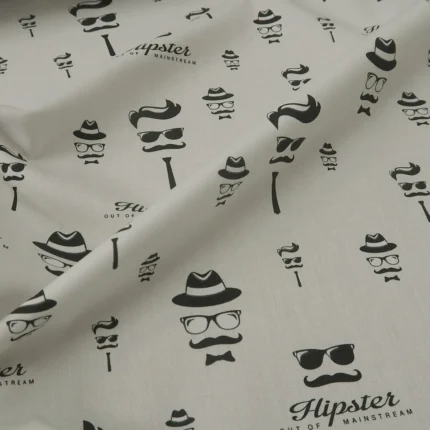 Gabardén košilový bílý se vzorem hipsterů