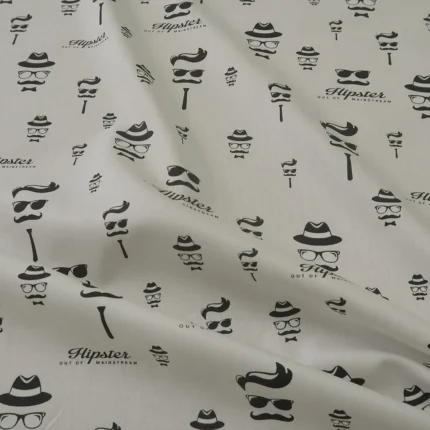 Gabardén košilový bílý se vzorem hipsterů