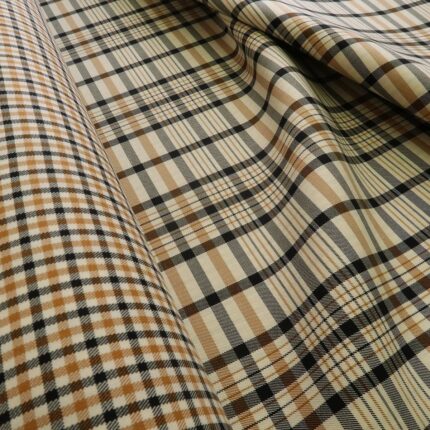 Gabardén s burbery kostkou béžovo-smetanovo-černou double